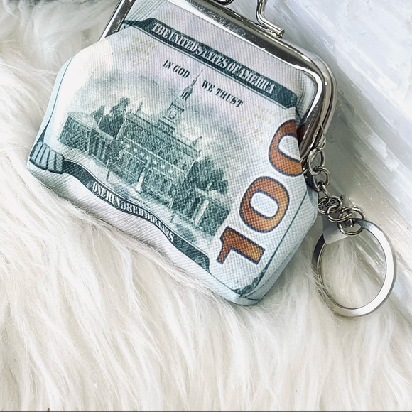 🌟🌟SOLD ☀️☀️MONEY PATTERN PURSE Ben Franklin COIN WALLET keyring pouch CHANGE t - Picture 7 of 9